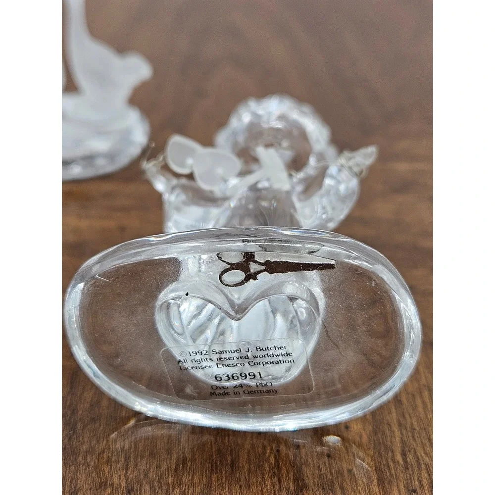 Precious Moments Lead Crystal Figurine Set Boy with Hearts Girl with Goose Clear